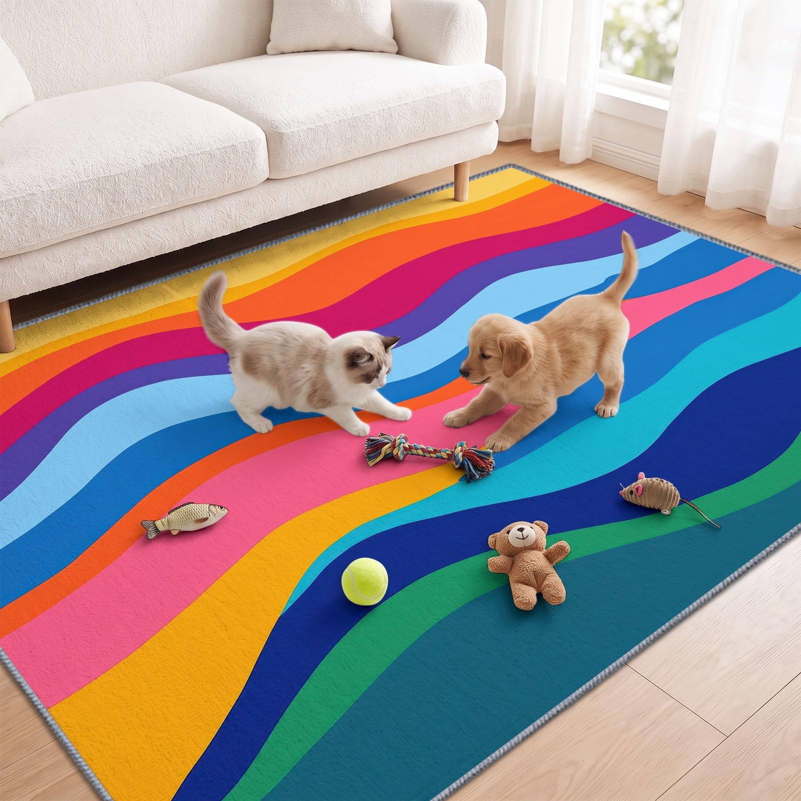 Générique Abstrait Art Fluide Tapis de Salon Lavable en Machine 120 x 170 cm Tapis antidérapant, Moquette Vague colorée pour Le Salon, l'entrée, la Chambre et la Cuisine