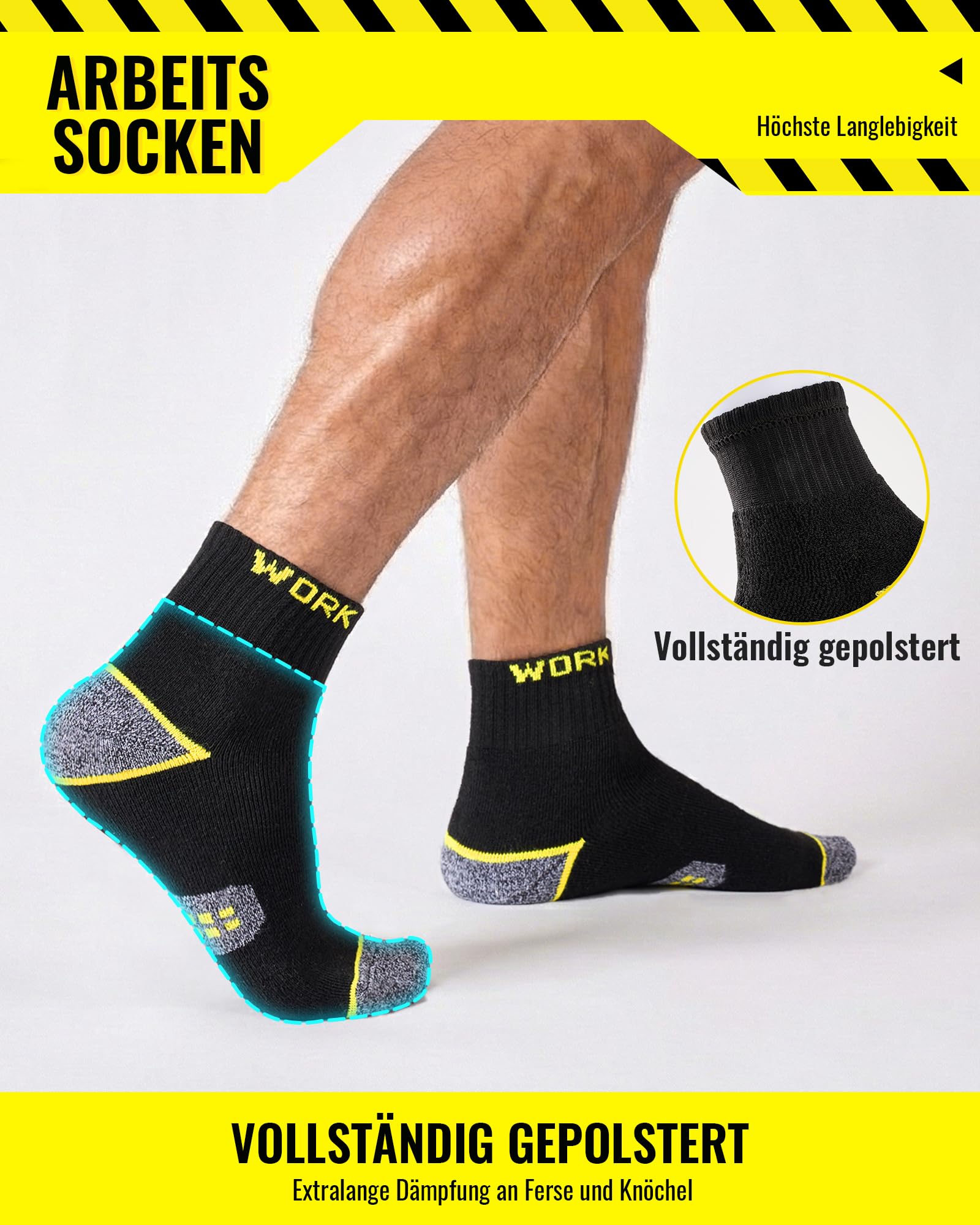 Effeet Calze da Lavoro Uomo - 10 Paia, Calzini Corti Quarto Rinforzati e Imbottiti, Traspiranti con Fascia Comoda, Duraturi, WORK socks - 5