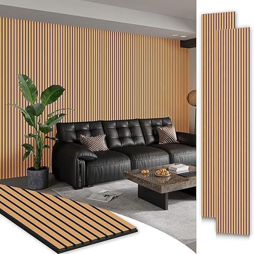 Miniatura 29 de Smartstandard Paquete de 4 paneles de pared de listones de madera de 106 x 12.6 pulgadas, paneles de pared de madera insonorizados, paneles de