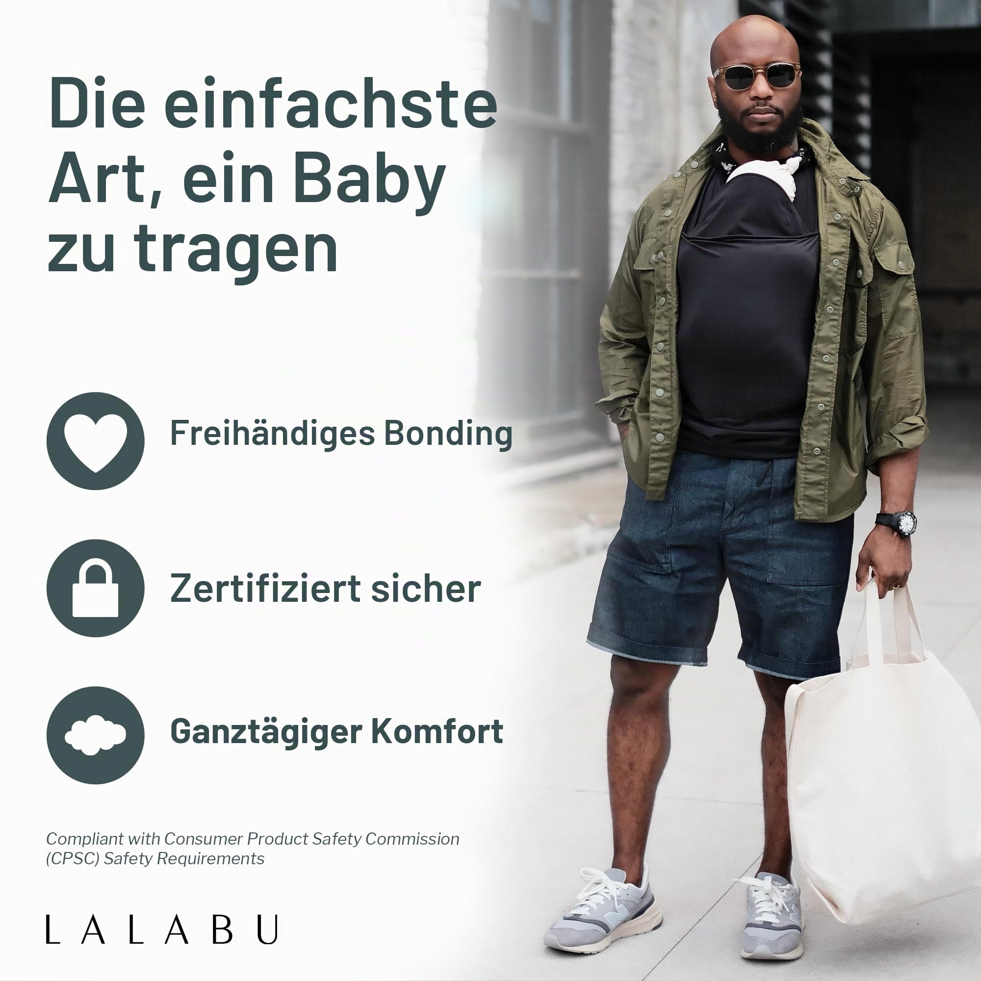 The Lalabu Dad Shirt | Freisprech-Babytrage für Väter mit Kängurutasche | Entwickelt für Bindung, Sicherheit und Komfort für Neugeborene bis zu 6,8 kg | CPSC-geprüft, kurzärmelig, Brook, XXL