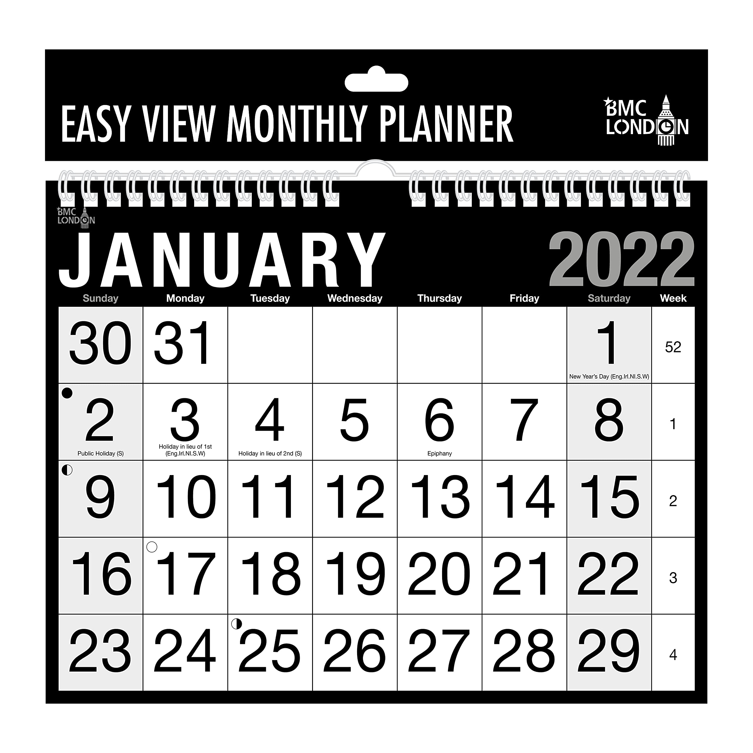 2022 Calendar and Planner Month to View/Week to View (Easy View Monthly