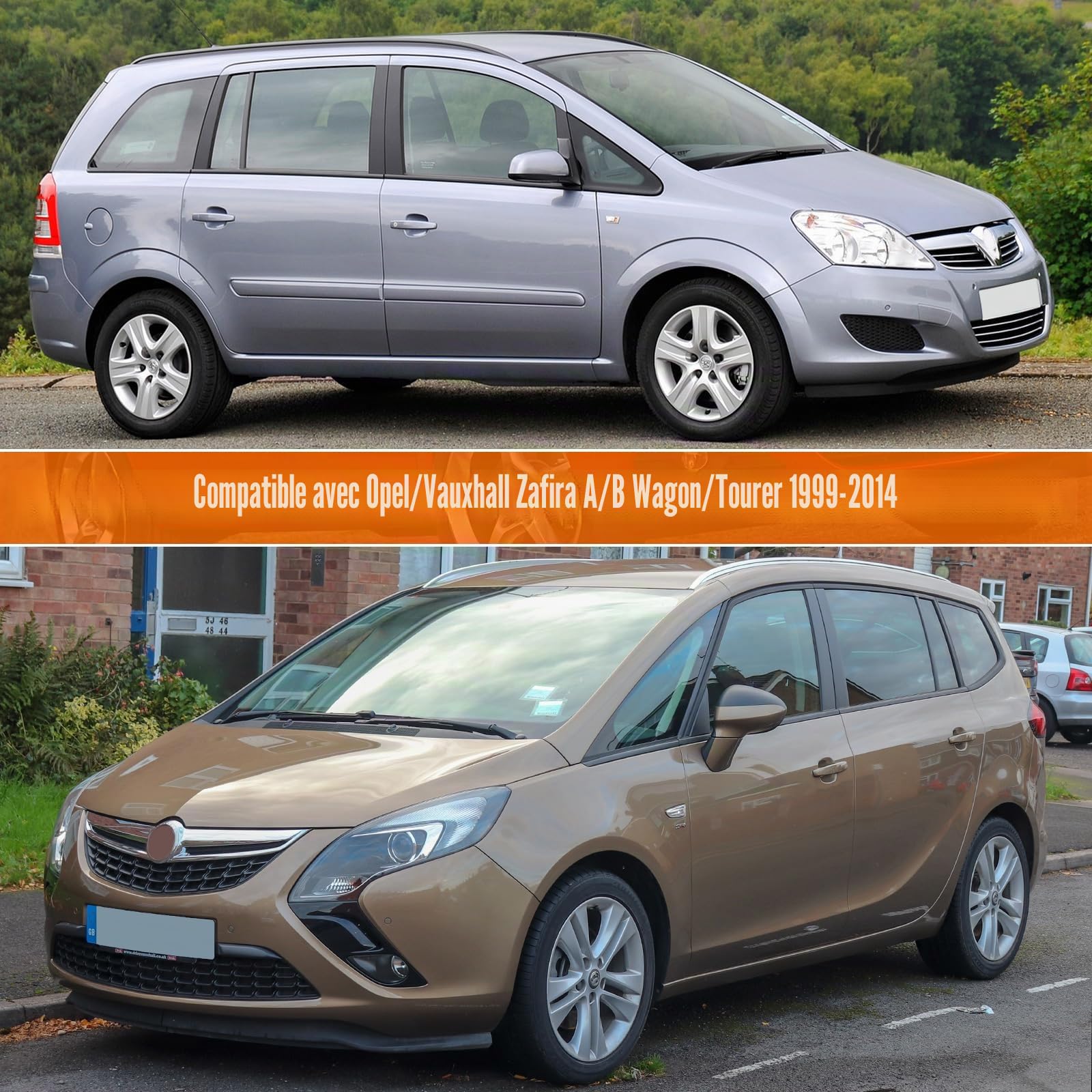 Bache Voiture Exterieur Remplacement pour 1999-2014 Opel Zafira A/B/OPC, Complètes Housse Protection Voiture 100% Etanche Anti Soleil Neige Poussière, Bâche de Protection avec porte à glissière