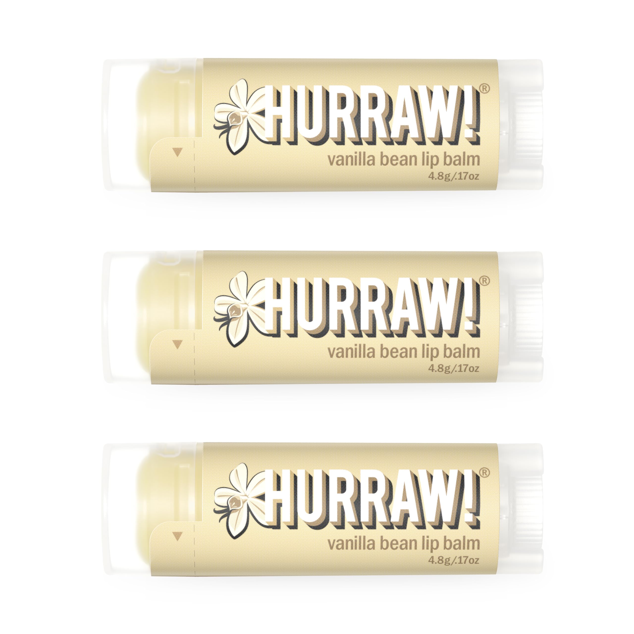 Hurraw! Vanilla Bean Lip Balm, 3 Pack: Organic, Certified Vegan, Cruelty and Gluten Free. Non-GMO, 100% Natural Ingredients. Bee, Shea, Soy and Palm Free. Made in USA