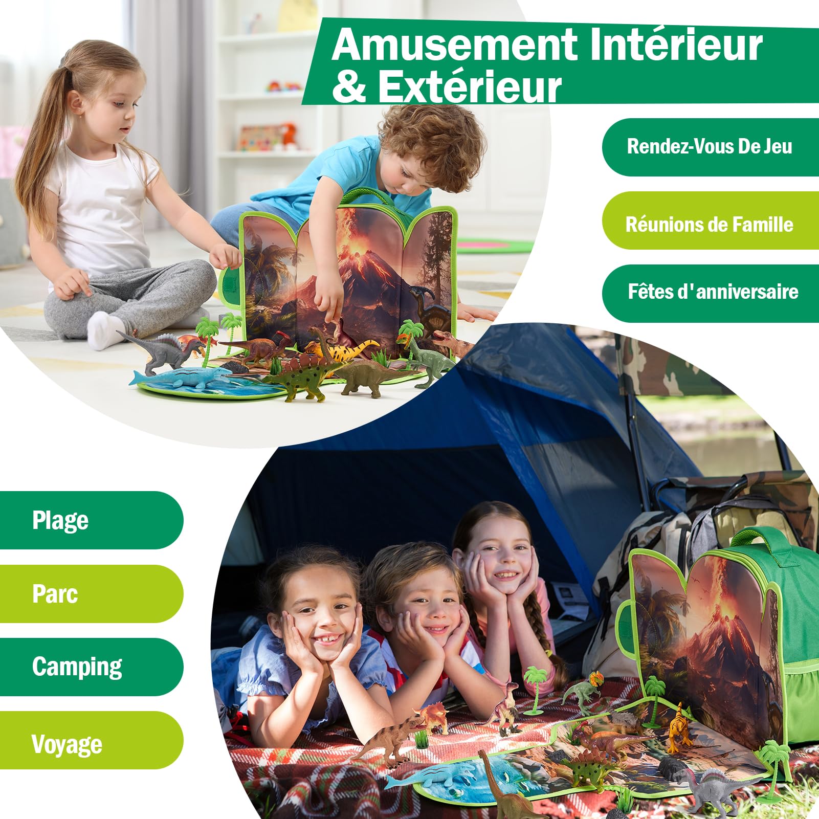 COCO&Friends Dinosaures Jouet pour Enfants 3 - 7 Ans, Sac à Dos Portable avec Tapis de Jeu 3D Pliant, Cadeau pour Enfants Garçons Filles
