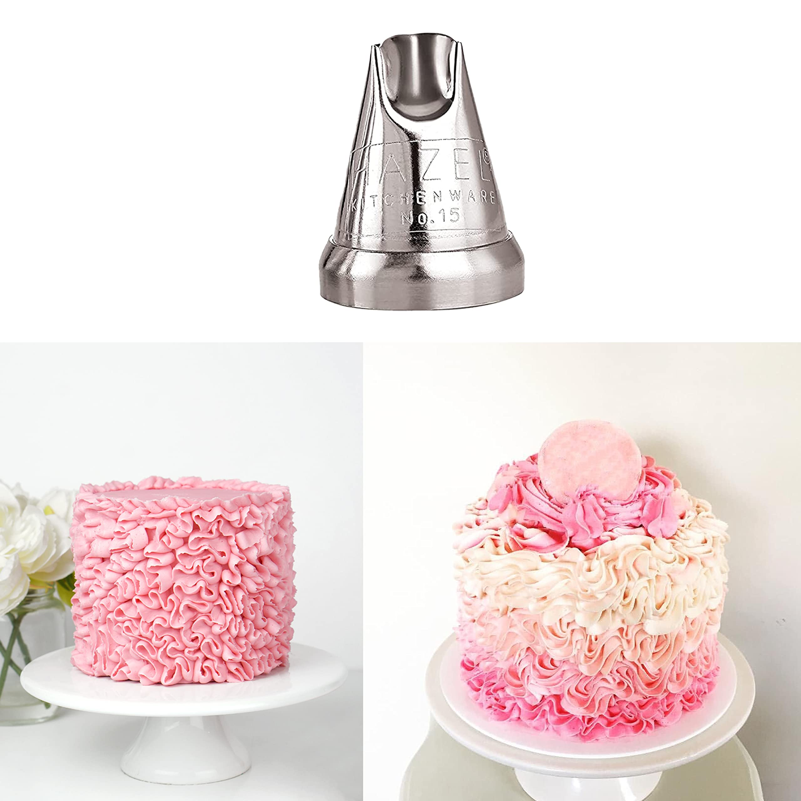 HAZEL Cake Nozzle | Cake Decorating Nozzle Set | Piping Bag Nozzle, (N15 Ruffles Shape) Silver 1