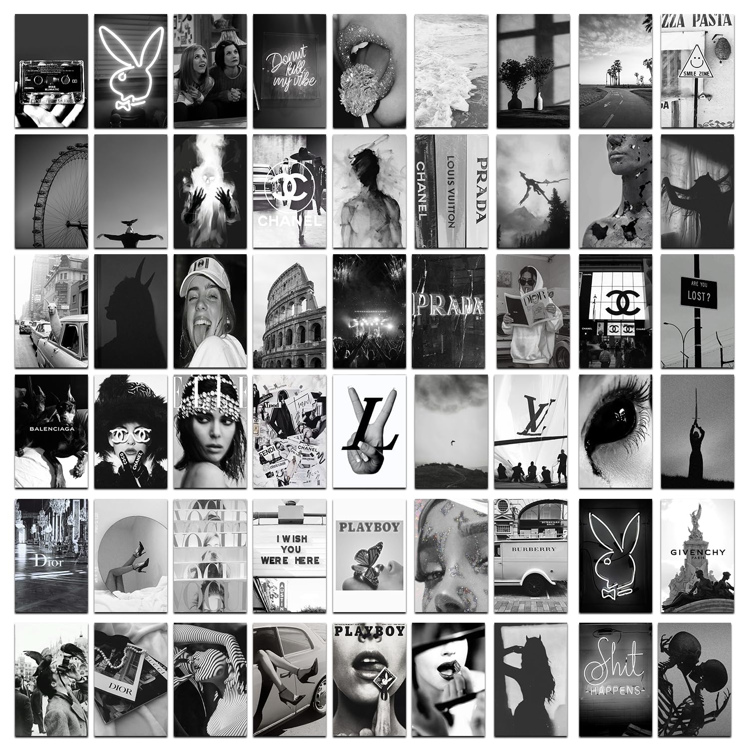 ENSEMBLE Elegant Noir Vibes: Black Wall Collage Kit (6x4 inch) - 54 Stylish Pieces for Chic Room Decor, Perfect for Creating a Sleek Aesthetic Display