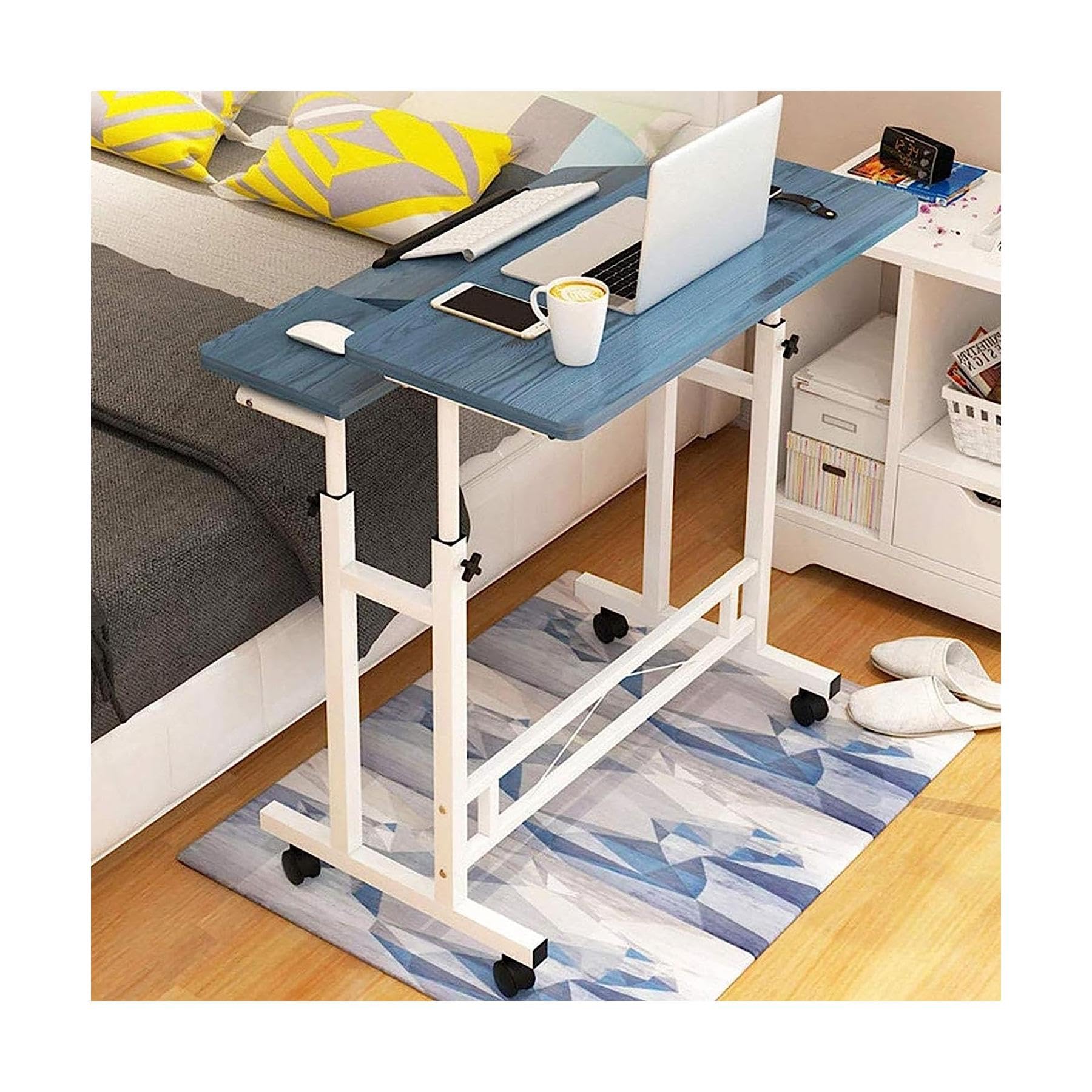 MYUYEE Overbed Table Adjustable Mobile Desk Standing Desk Work Desk With Castors Lifting Computer Desk Overbed Bed Side Table,A (C)
