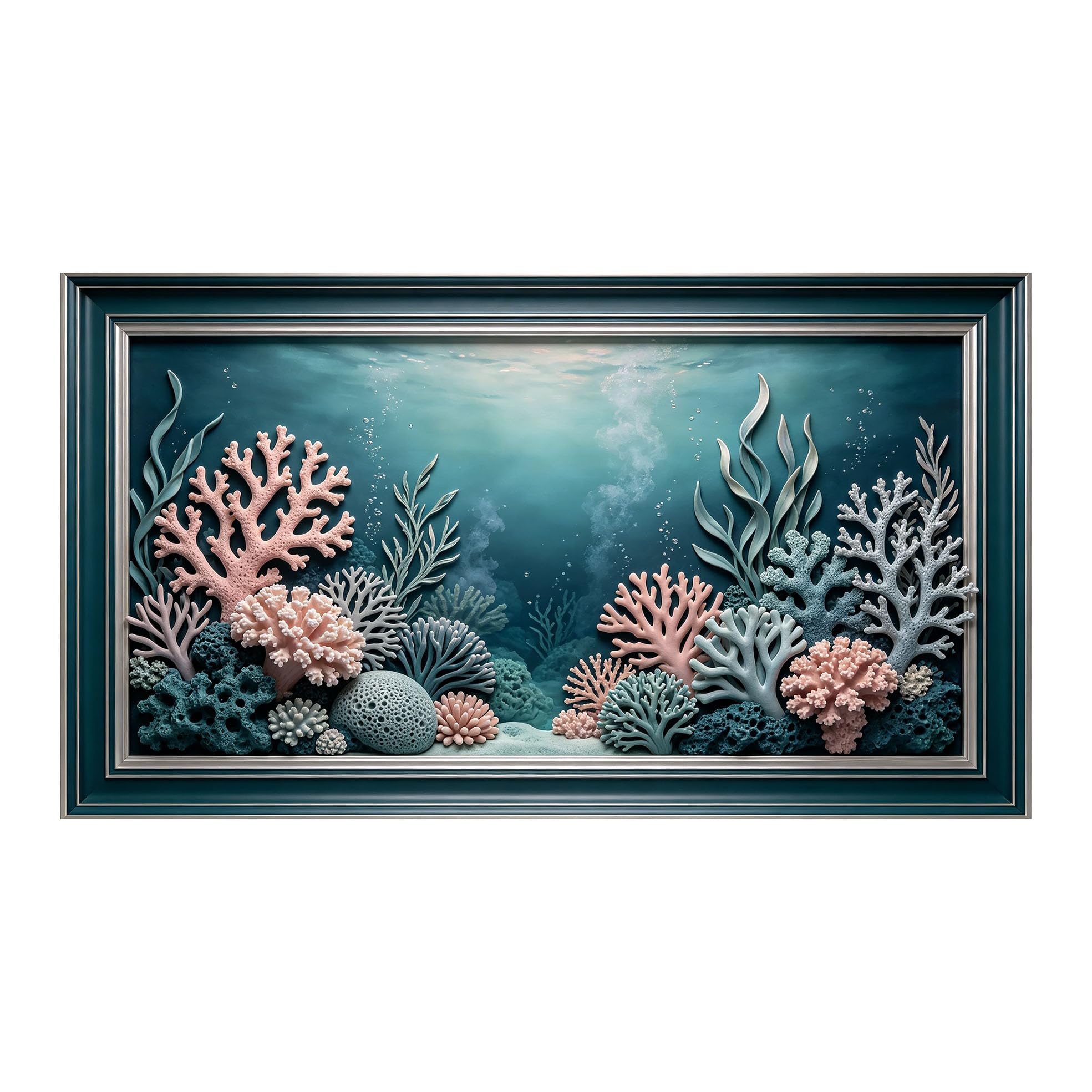 Murasolite 3D Framed Wall Art Underwater Coral Reef Ocean Seascape SelfAdhesive Fabric Mural Wall Decor， Peel and Stick No Damage to Wall， AntiFall Safe Design for Bedroom Living Room