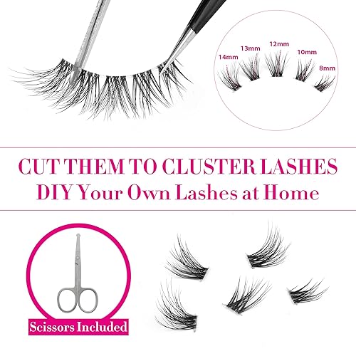 Miniatura 2 de JIMIRE Pestañas postizas en racimo con banda transparente extensiones de pestañas de aspecto natural tira de ojo de gato 3D pestañas individuales