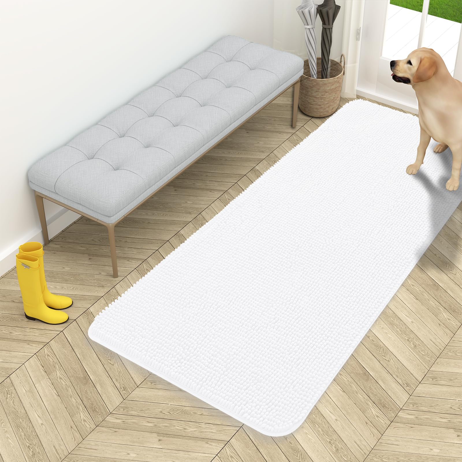 OLANLY Dog Door Mat for Muddy Paws 54x24, Super Absorbent Chenille Mud Mat
