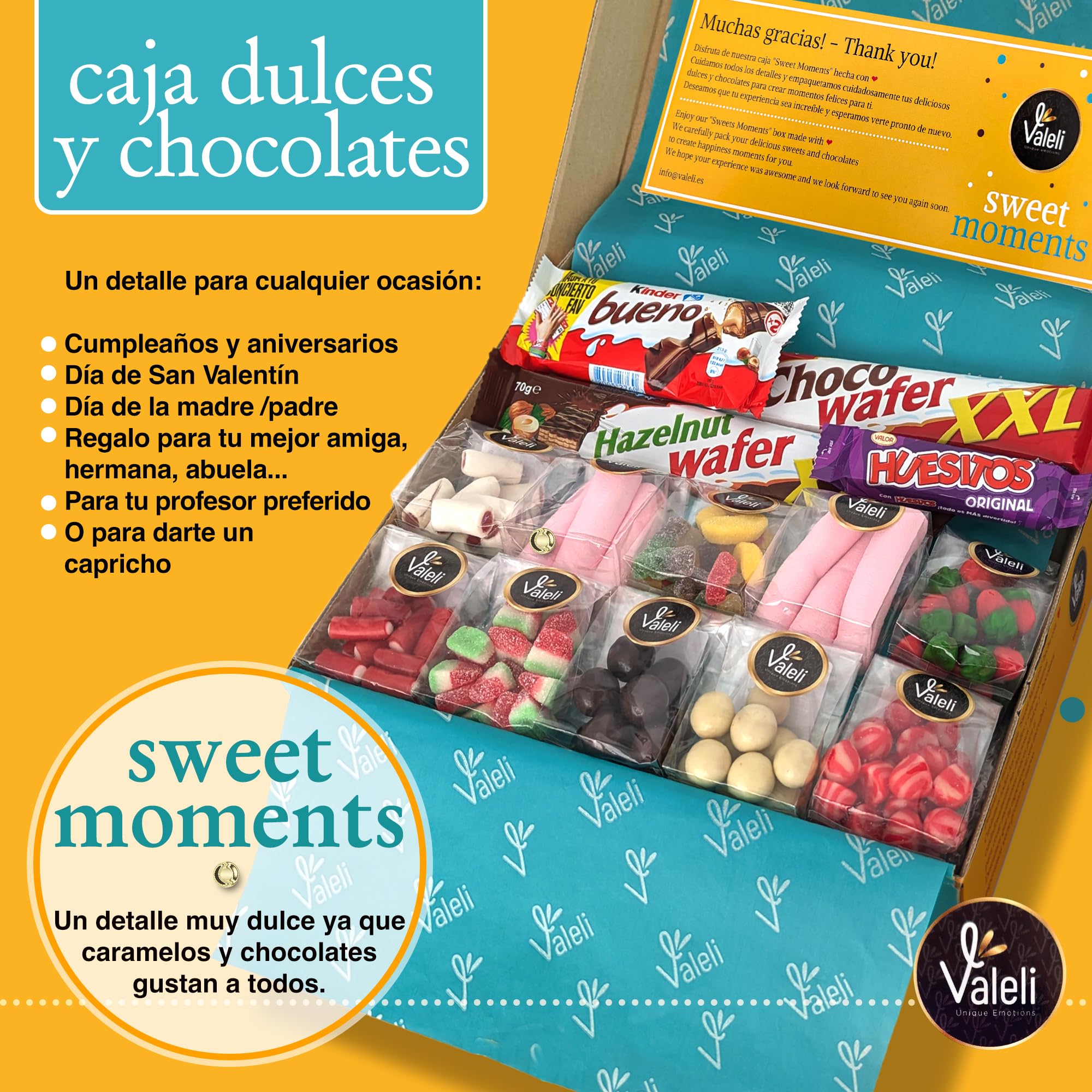 Valeli, Chocolates y Golosinas Cesta dulces y chocolatinas, Caja Regalo Original: Cumpleaños - 1 kg paquetes, bolsas