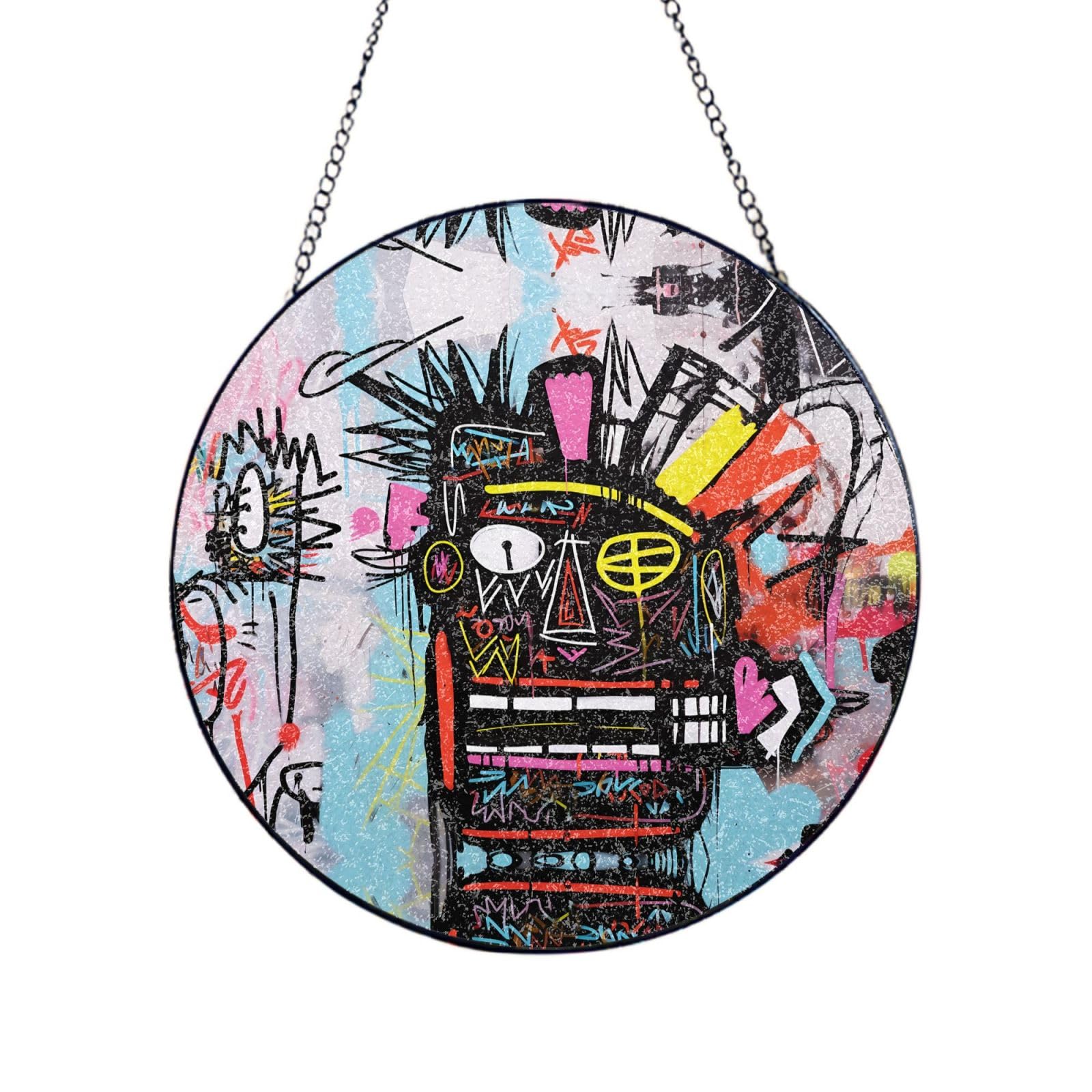 Phayah Scribble Print Glass Window Hanging Sun Catchers Suncatcher Decor For Birthday For Home Garden Porch 6in（15cm）
