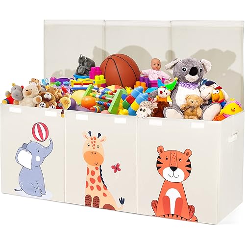 Toy Chest For Boys & Girls - Stylish & Versatile Plush Animal Holder & Kids Toy Organizer Makes Playroom Organization Easy -