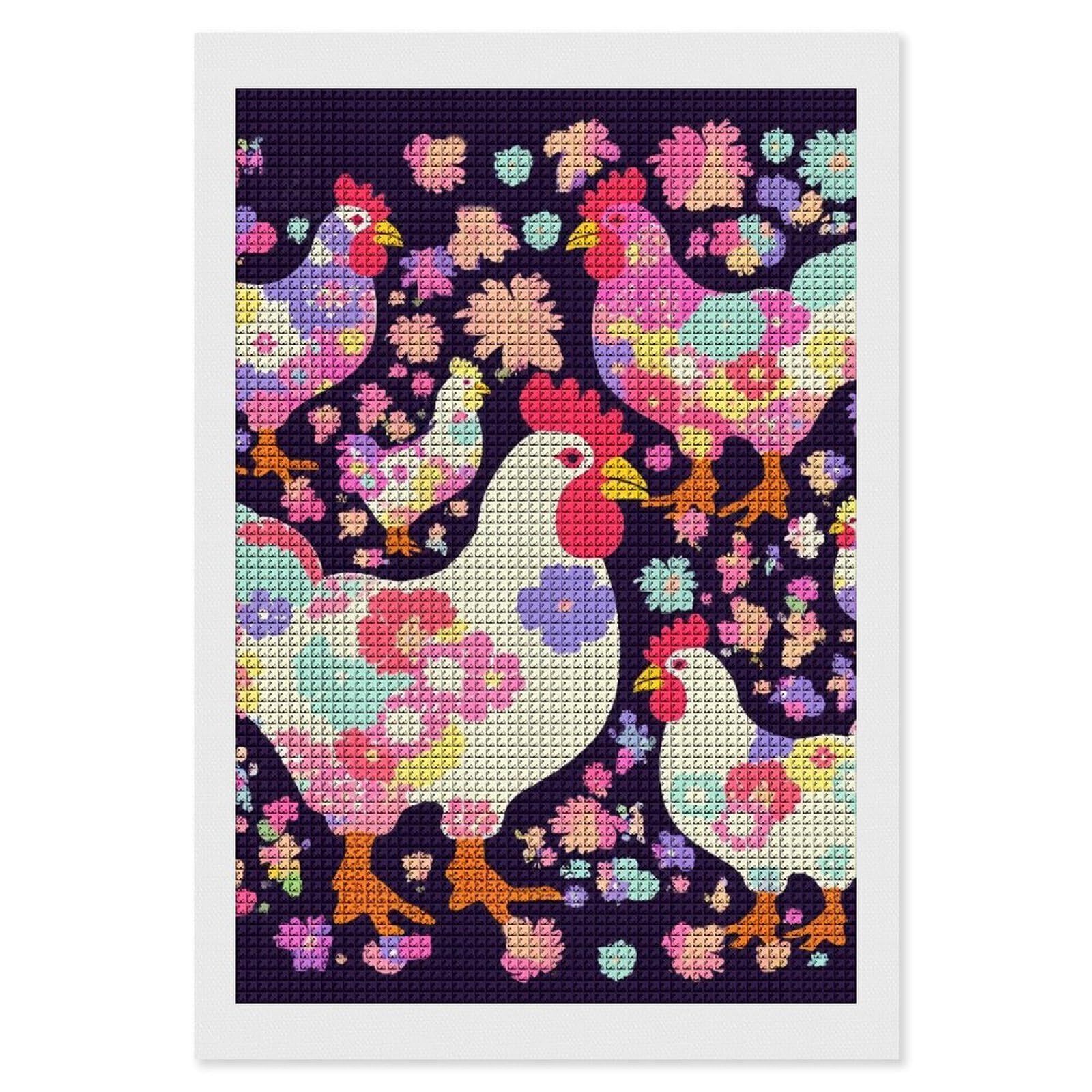 Flower Heart Chicken Diamond Art Kits for Adults, DIY 5D Diamonds Painting Kits for Beginner, Round Full Drill Diamond Dots Painting, 8"x12" Diamonds Pictures Gem Art and Crafts Wall Decor