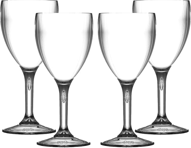 Set of Elite Premium 9oz Wine Glasses Virtually Unbreakable Reusable Polycarbonate Plastic - MADE IN UK Height 17.3cm Max Diamete 7.5cm (4)