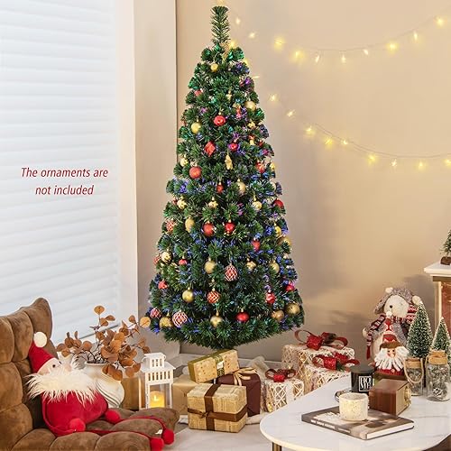 Miniatura 2 de HAPPYGRILL Árbol de Navidad preiluminado de 6 pies, árbol de Navidad artificial con 230 puntas de rama, 30 luces de estrella blancas cálidas, fibra