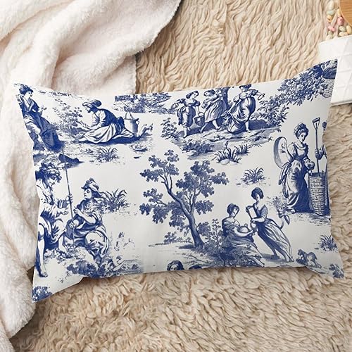 Vista 453 de ArogGeld Chinoiserie - Fundas de almohada escénicas asiáticas, estilo asiático, funda de almohada azul y verde Kelly, funda de cojín para decoración