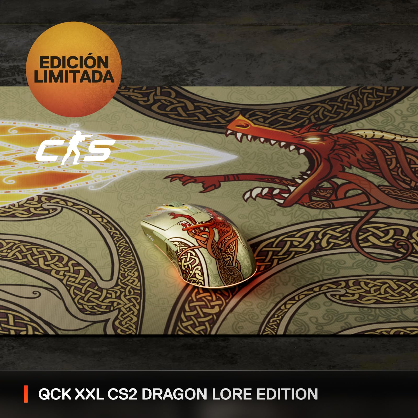 SteelSeries Alfombrilla Gaming QcK - CS2 Dragon Lore - Tela XXL - Cubre escritorios - Gran rastreo y Estabilidad - Optimizada para sensores de Gaming - para los géneros FPS, acción y RPG