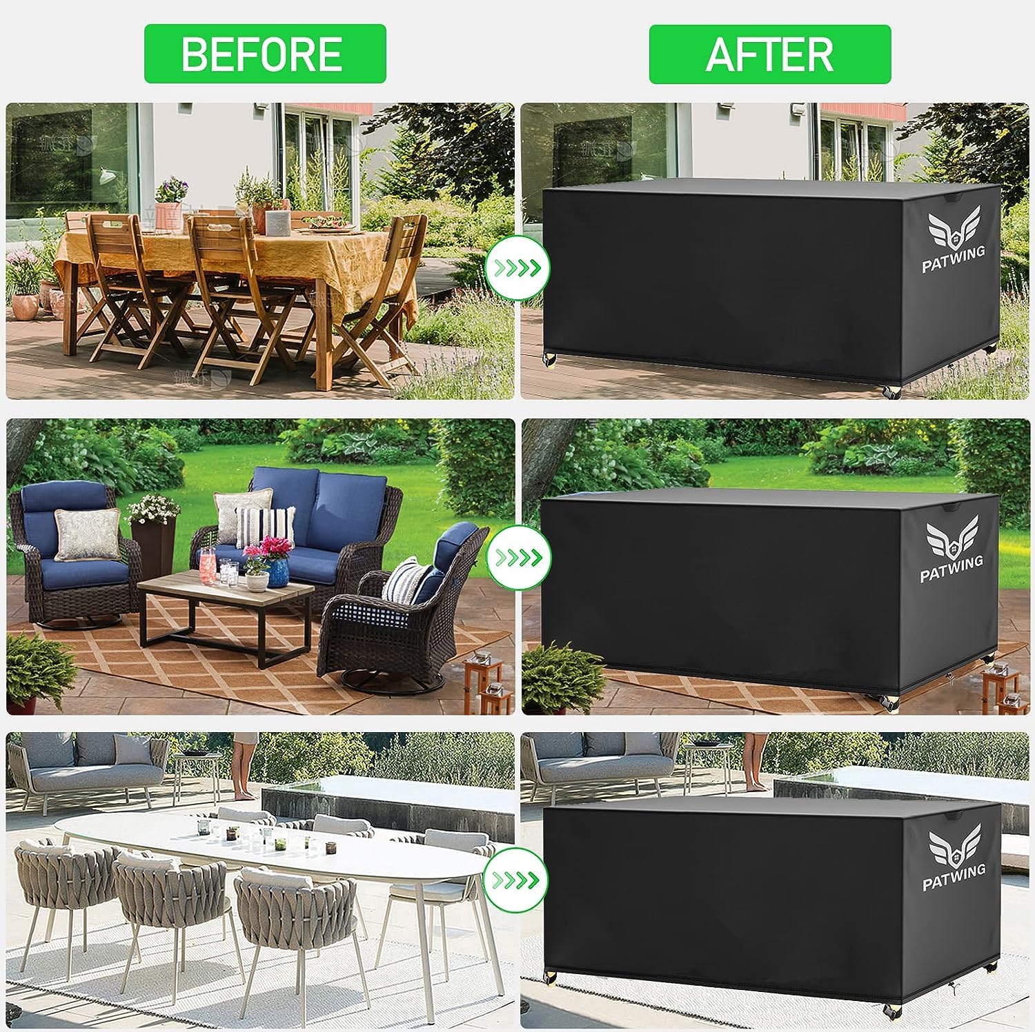 PATWING Housse Chaise Jardin 600D Oxford Imperméable - Protection Anti-UV Coupe-Vent Pour Fauteuils Empilables