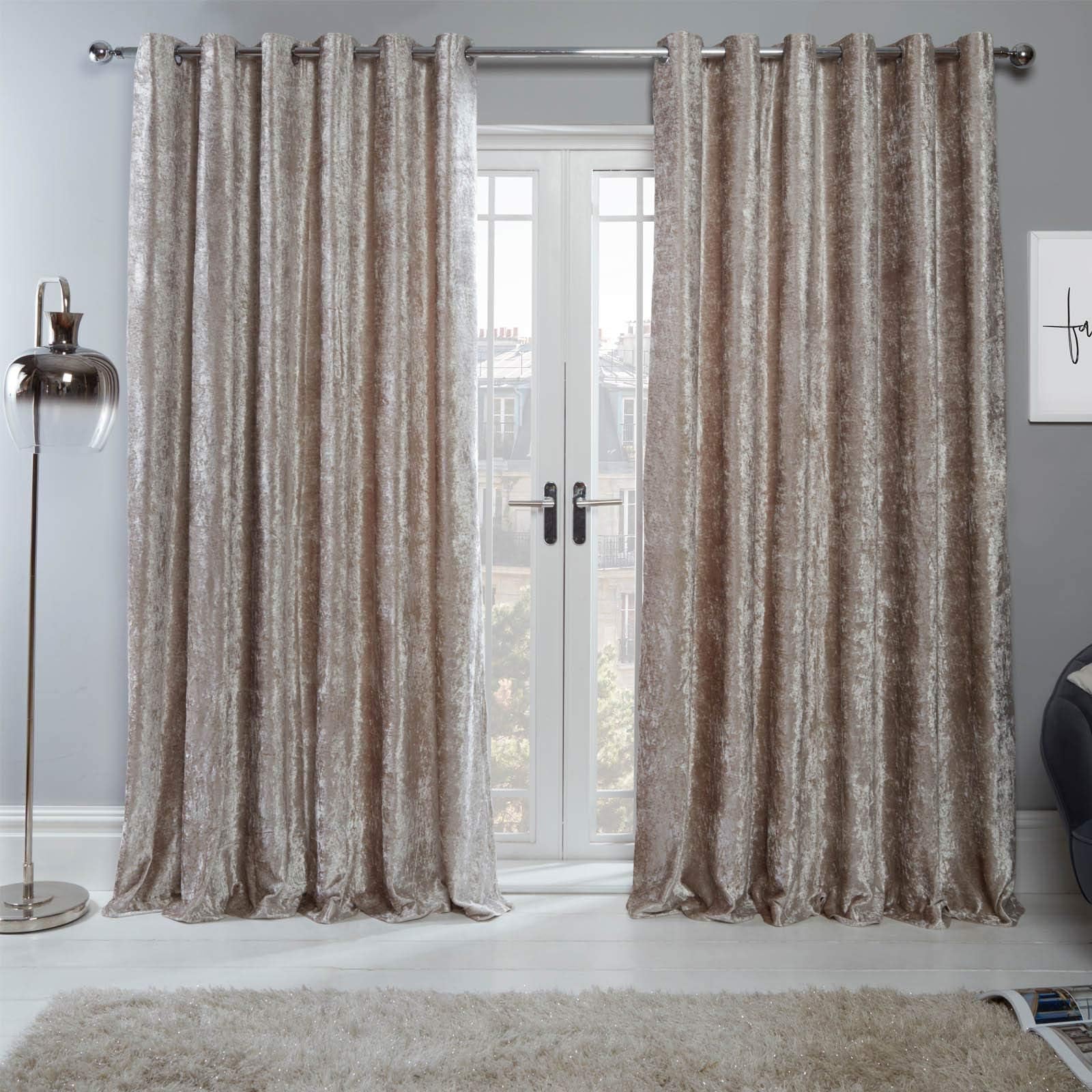 Sienna 2 Panel Crushed Velvet Curtain Eyelet Ring Top Pair of Fully Lined Curtains, Soft Luxury Light Blocking Curtains for Bedroom Living Room 46" x 54", Natural Gold