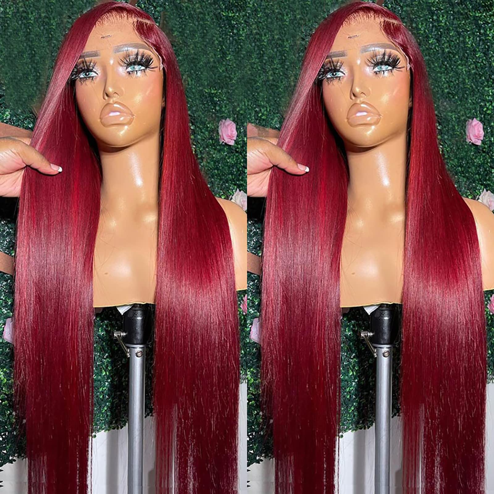 ANDRIA Lace Front Wigs Straight Hair Glueless Lace Wigs Synthetic Long Silk Straight Natural Wig Heat Resistant Fiber Red Wig With Baby Hair For Black
