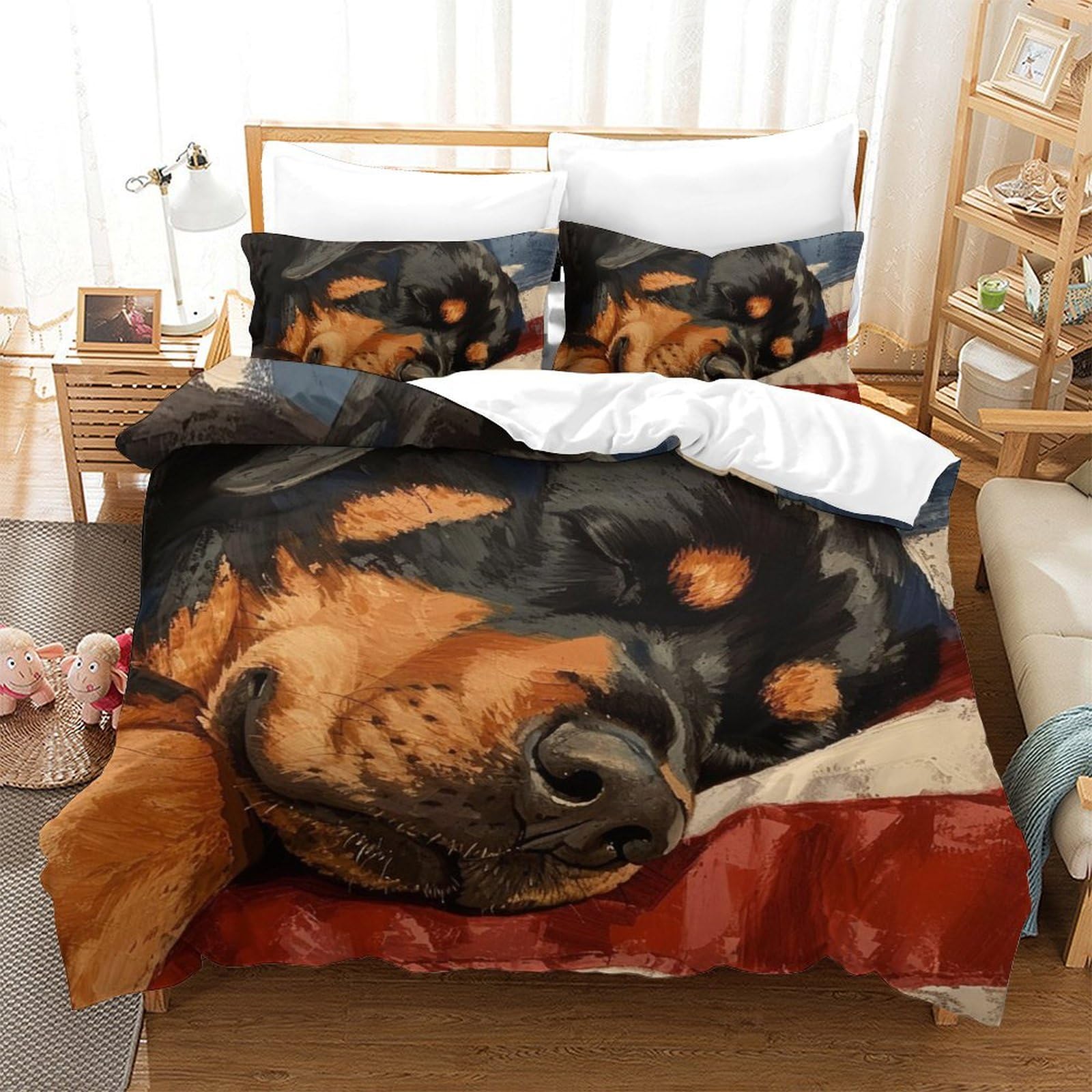 Parure de lit chien Rowena 3D : housse de couette double microfibre respirante