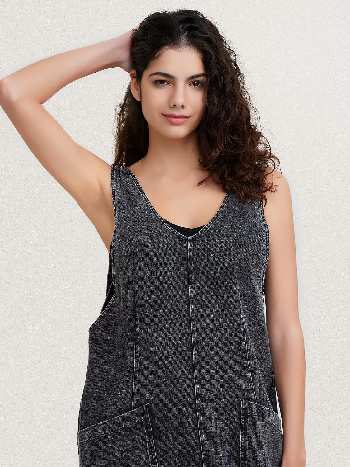 EXLURA Womens High Roller Denim Bib Jumpsuits Casual Loose Sleeveless Baggy Overalls Jeans Pants Jumpers with Pockets