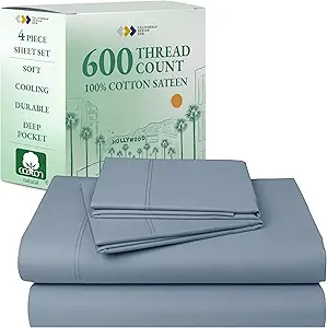 California Design Den - Luxury Full Size Sheet Set - 100% Cotton, 600 Thread Count Deep Pocket Full Size Bed Sheets, Hotel-Quality Cooling Sheets with Sateen Weave - Pastel Blue