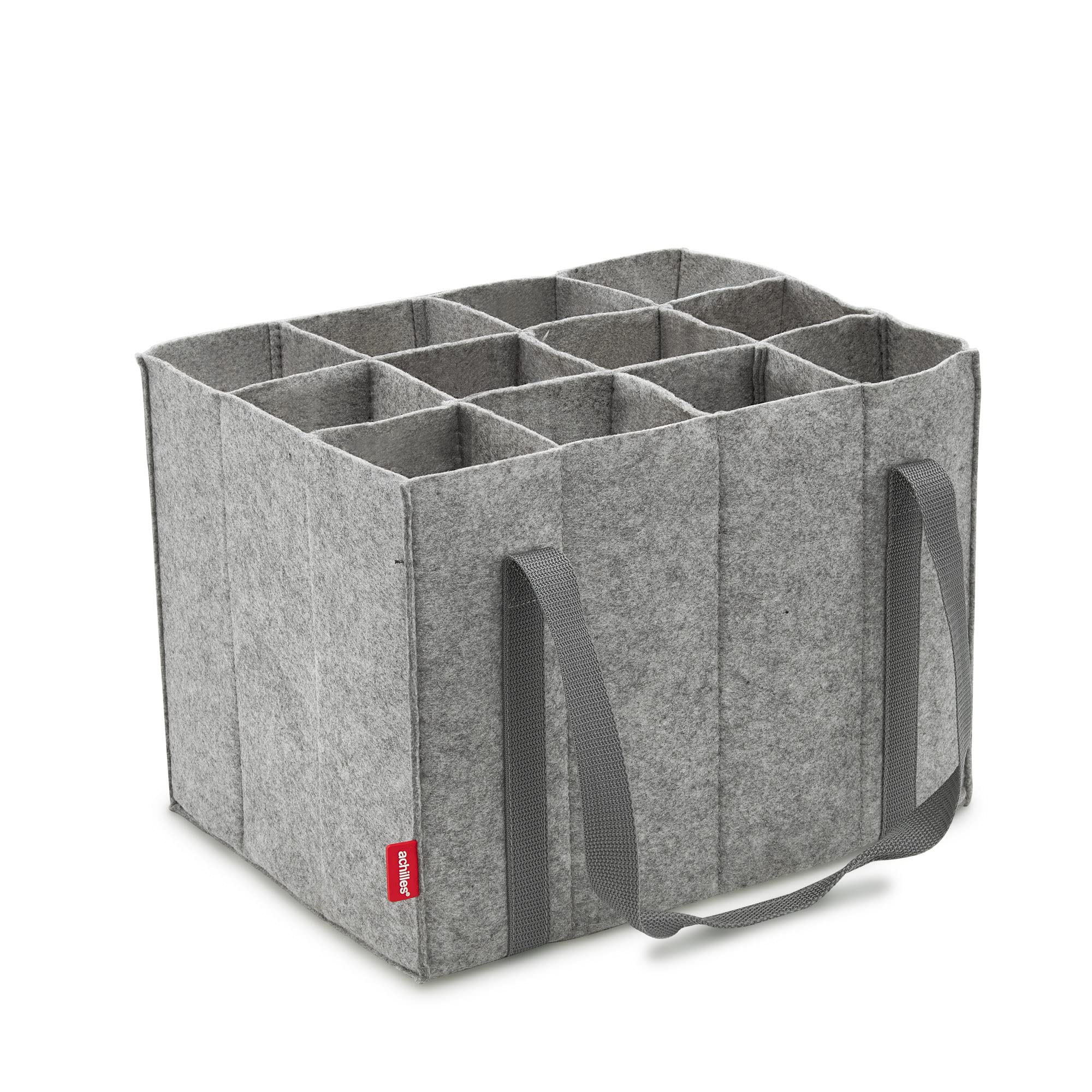 achilles Borsa per Bottiglie Con 12 Scomparti, Anche per Bottiglie Da 1,5 Litri, Borsa per Bottiglie In Feltro, 100% Riciclato (Grigio)(Per 12 bottiglie)