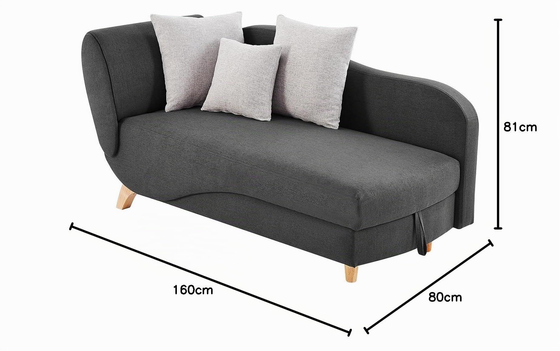 Vente-unique - Méridienne Droite Convertible en Tissu Anthracite avec Coffre de Rangement Penelope