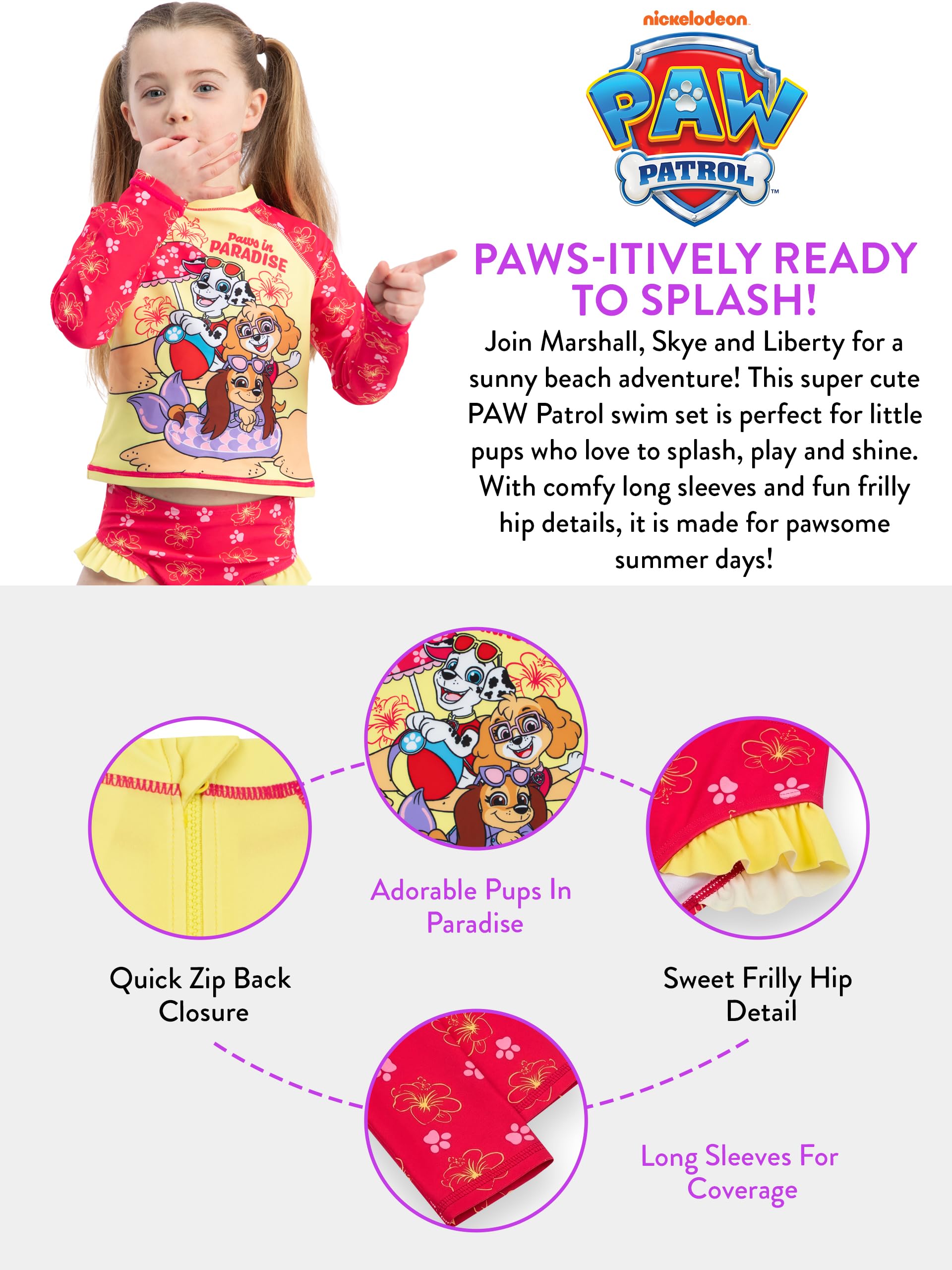 Paw Patrol bañador Piscina niña 2 Piezas, Traje de baño niños Manga Larga, Paws in Paradise bañador Natacion niña