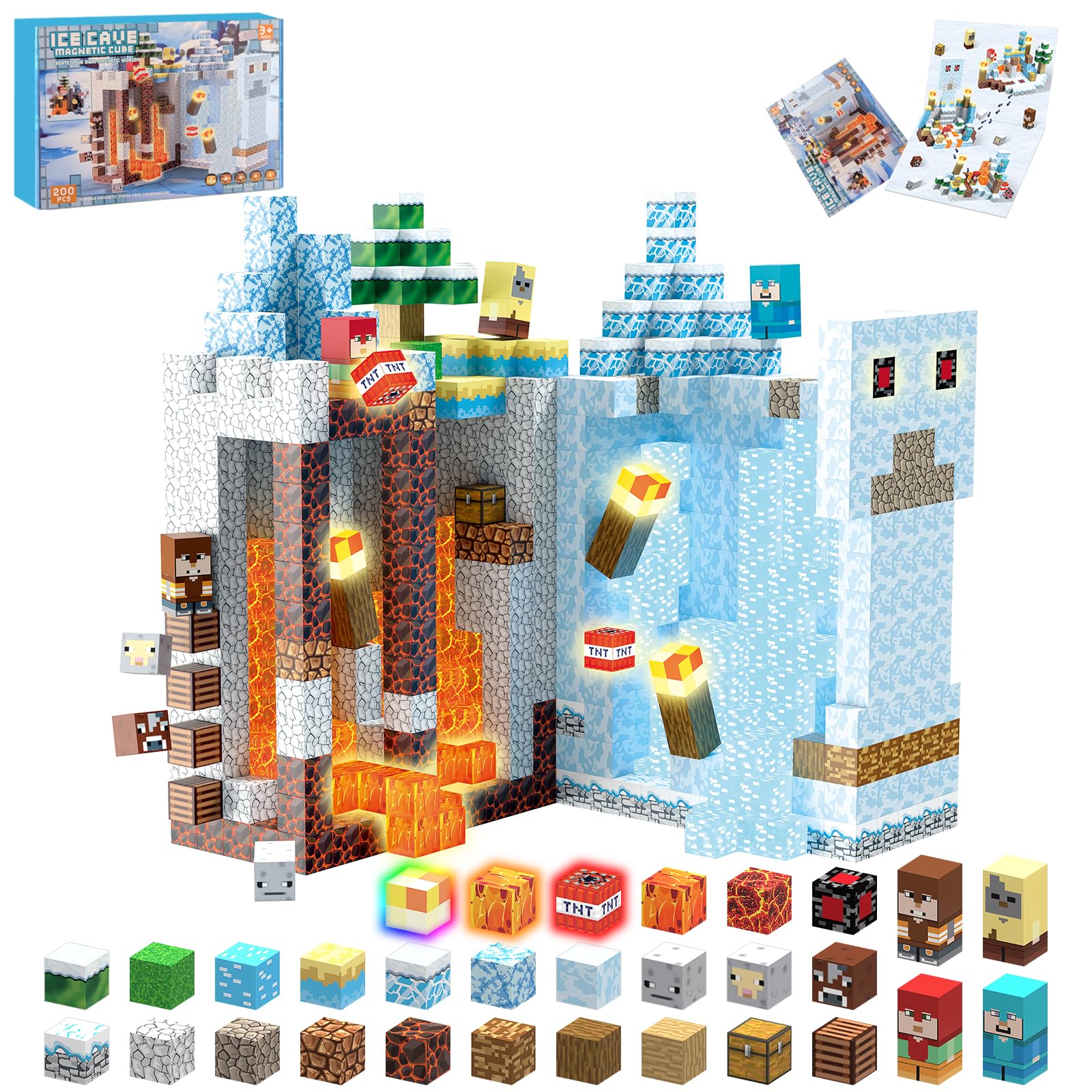 Magnetyczne klocki Eiswelt Edition 200 sztuk 2,5 cm bloki magnetyczne | Zabawka dla dzieci dla 3 4 5 6 7 8 9 lat chłopcy dziewczynki magnetyczne klocki konstrukcyjne STEM zabawka dla 3+ dzieci