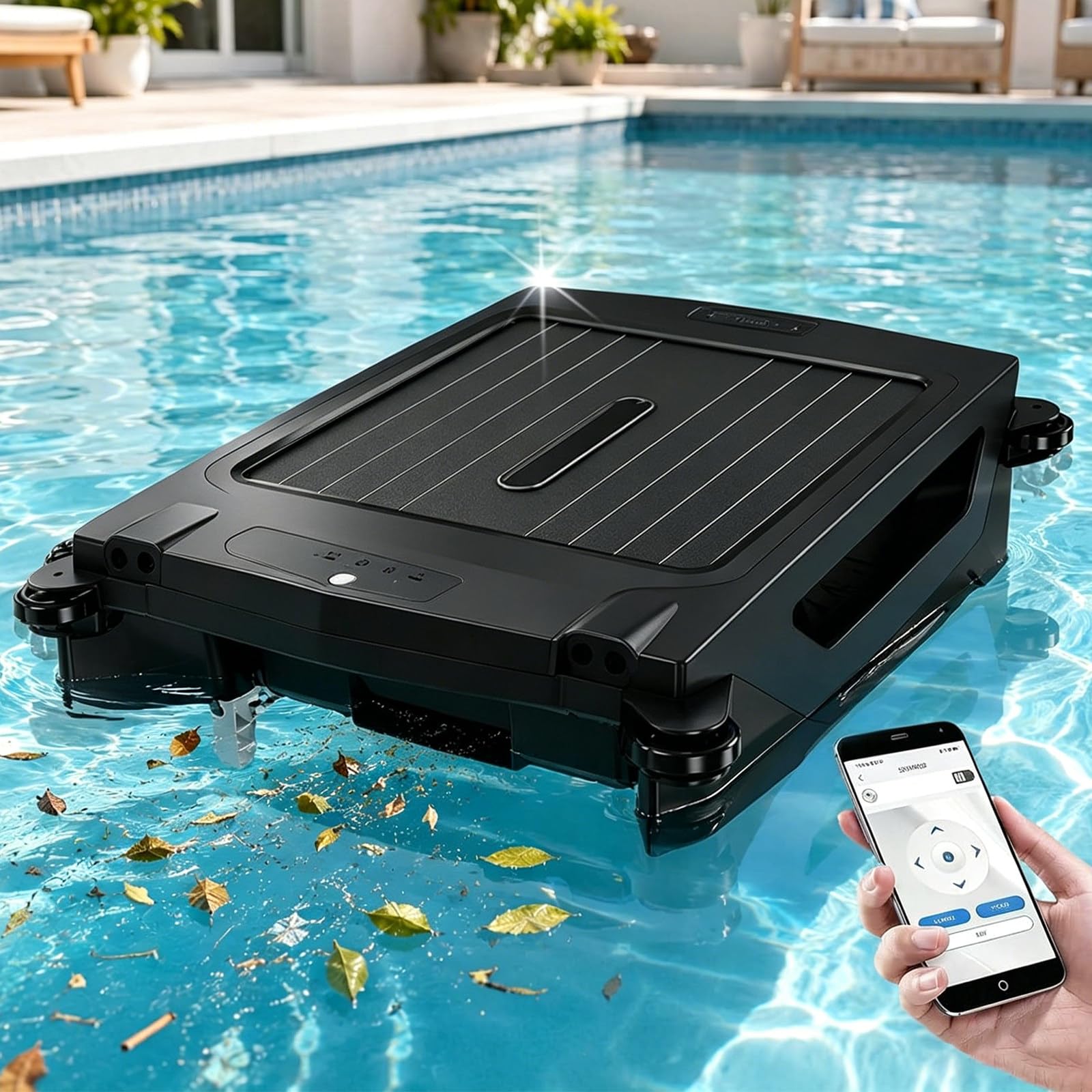 Kindevieft Pool Cleaner Robot – AI Smart Path Optimization&99.9% Debris Removal,IPX 7 Waterproof Above Solar Ground Pool Skimmer & Fast Dual Charging,Stronger Suction Black
