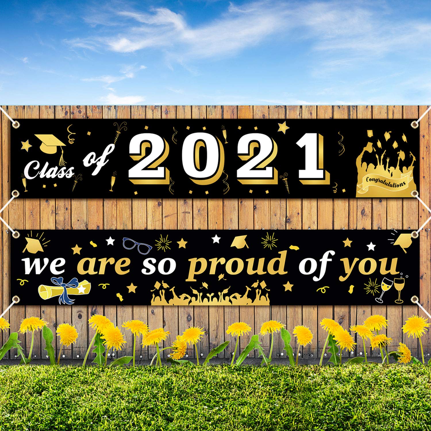 Mibor Class of 2021 Graduation Decorations - 2 Pcs Congrats Grad Banners Graduation Party Supplies, 2021 Graduation Banners Party Backdrop For Indoor & Outdoor, Graduation Yard Sign/Graduation Gifts/P