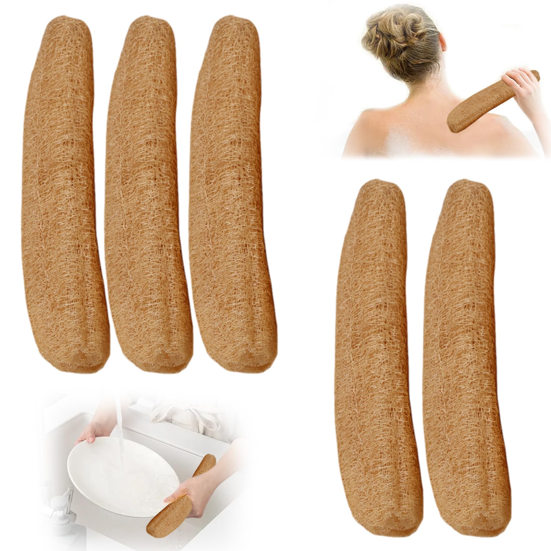 Luffa da doccia da 5 pezzi 12-16 pollici, spugna di luffa naturale biodegradabile esfoliante per il corpo per uomini e donne
