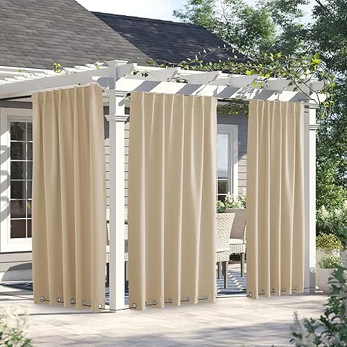 Miniatura 2 de NICETOWN - Cortinas opacas, impermeables, ojales resistentes al viento, pestaña trasera en la parte superior e inferior, bloqueo solar y cuerda,