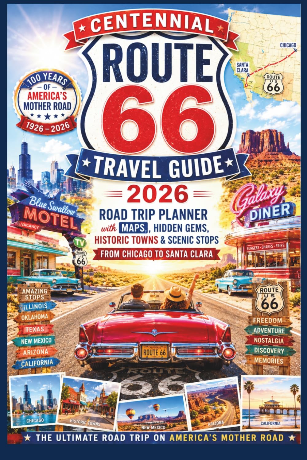 Route 66 Centennial Travel Guide 2026: Road Trip Planner with Maps, Hidden Gems Historic Towns & Scenic Stops from Chicago to Santa Clara