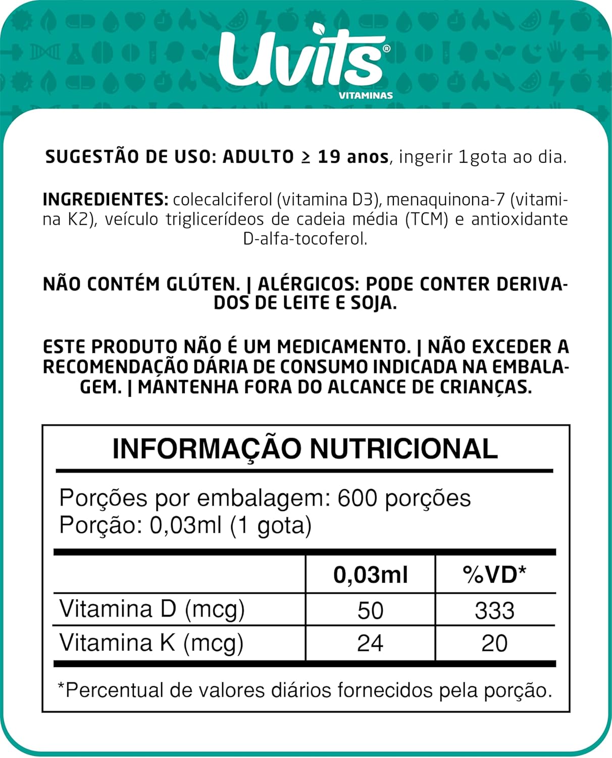 3x Vitamina D3 + K2 Gotas Frasco 20 ml cada – Uvits em promoção! Veja a oferta e mais achadinhos de Vitaminas & Suplementos 5 Hoje é o melhor dia para comprar 3x Vitamina D3 + K2 Gotas Frasco 20 ml cada – Uvits com aquele preço maroto! Promoção! Aproveite a oferta! 5