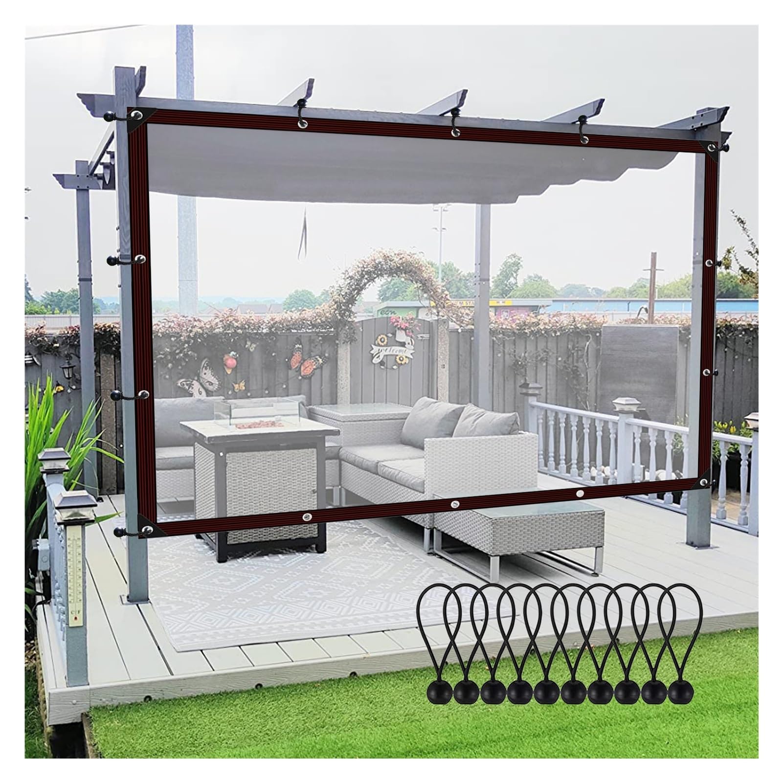 Lona transparente con ojales impermeable y plegable de 120 g/m² para exterior