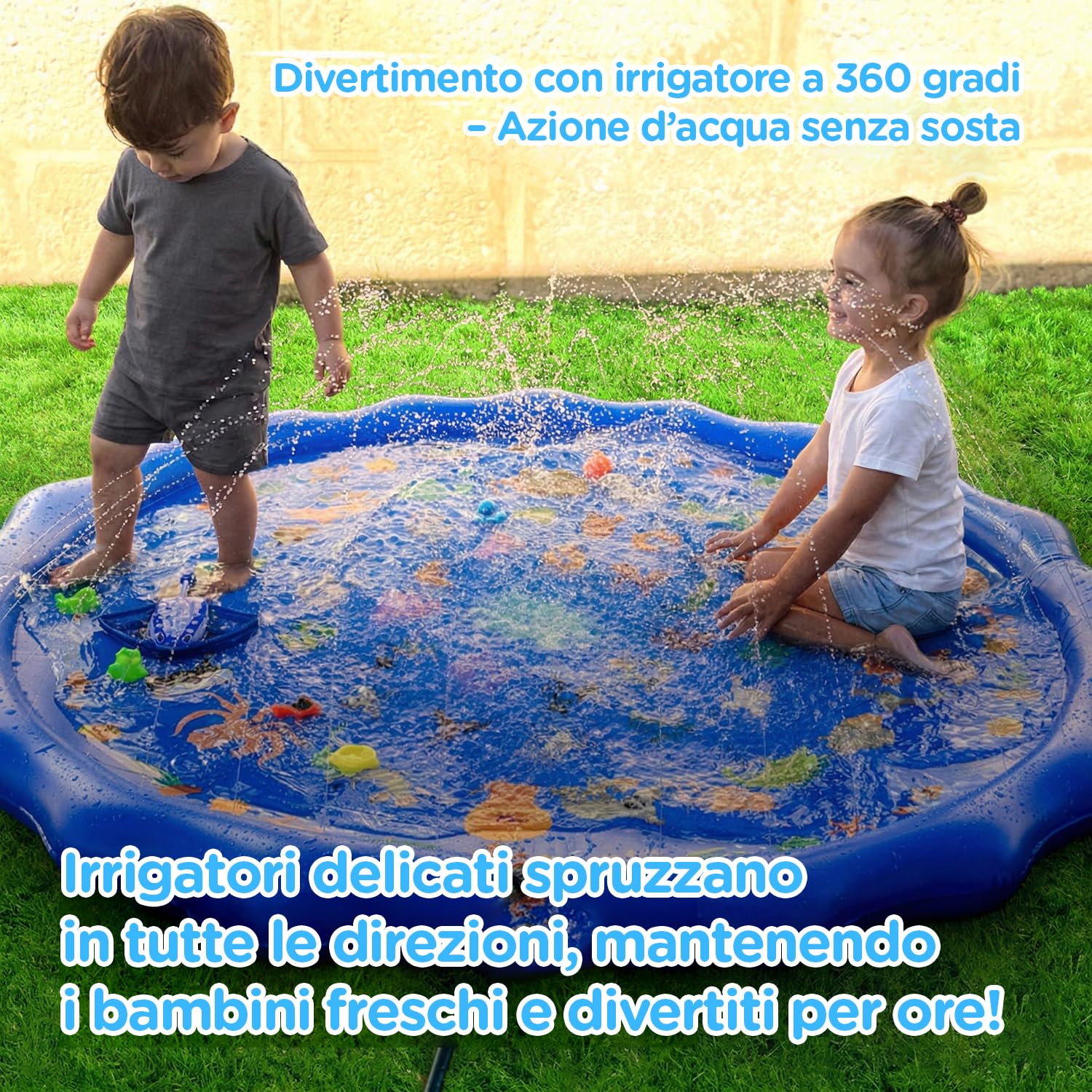KiddoSpace Splash Pad per Bambini – Tappetino da gioco acquatico antiscivolo per esterni con design educativi, divertente attività estiva da giardino per neonati e bambini, include kit di riparazione
