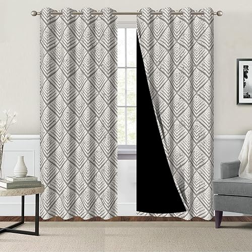 AWERT Cortinas opacas con patrón geométrico gris claro para dormitorio, cortinas térmicas filtrantes de luz para sala de estar, cortinas de ventana