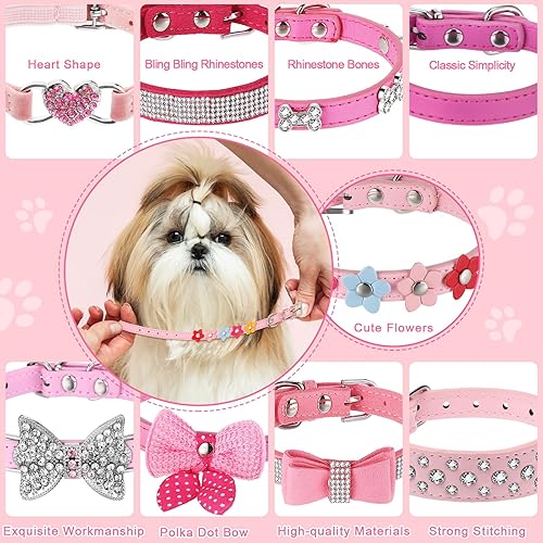 Miniatura 5 de Collar de perro con diamantes de imitación rosados, de piel sintética, collar para cachorros, collar con cristales brillantes para perros y gatos,