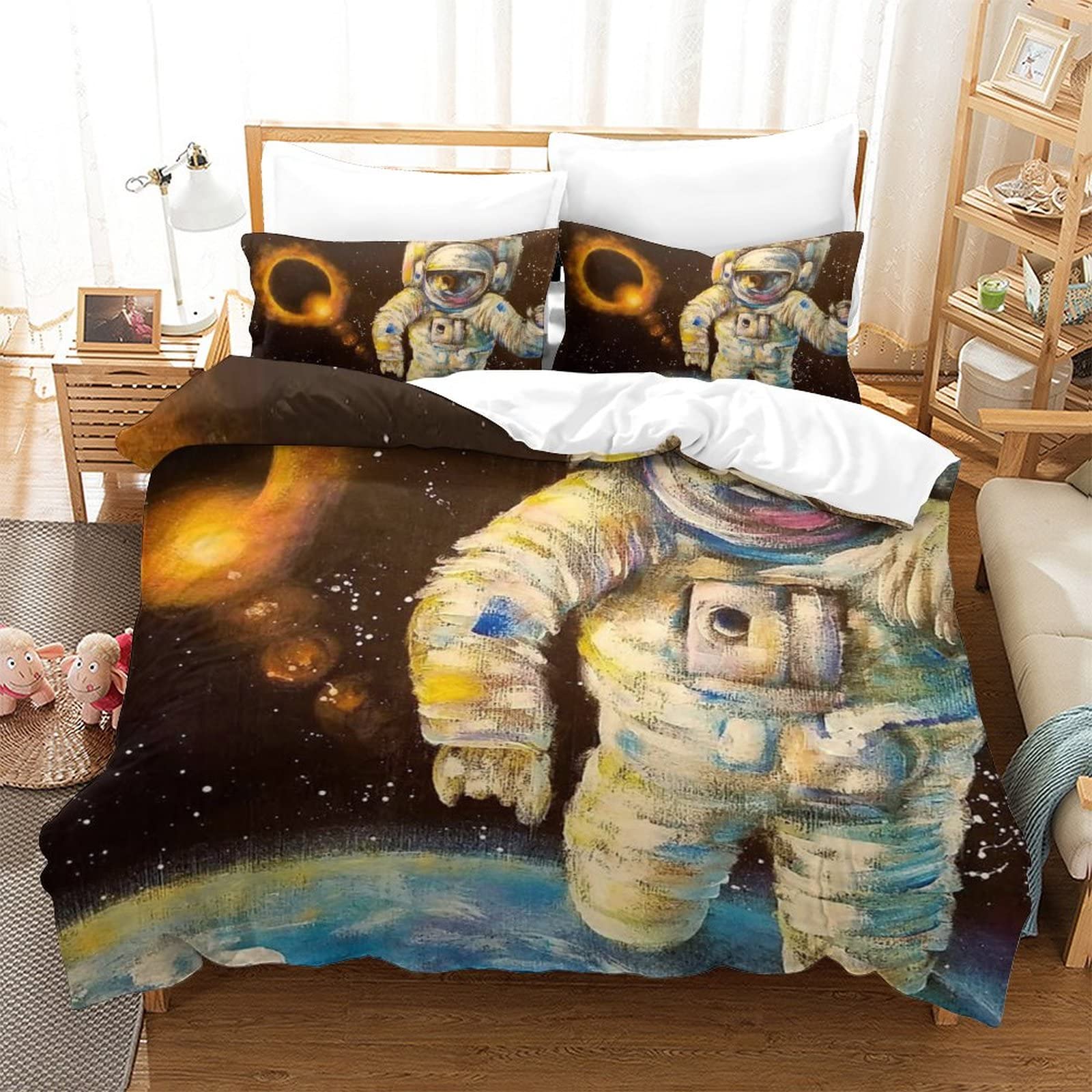 Cadeau de lit enfant astronaute comprenant une housse de couette double 200x200cm imprimée 3D