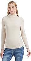 Vista 2 de Foucome Camisas de manga larga de cuello alto para maternidad, con forro polar, básicas, ajustadas, ropa interior térmica para embarazo