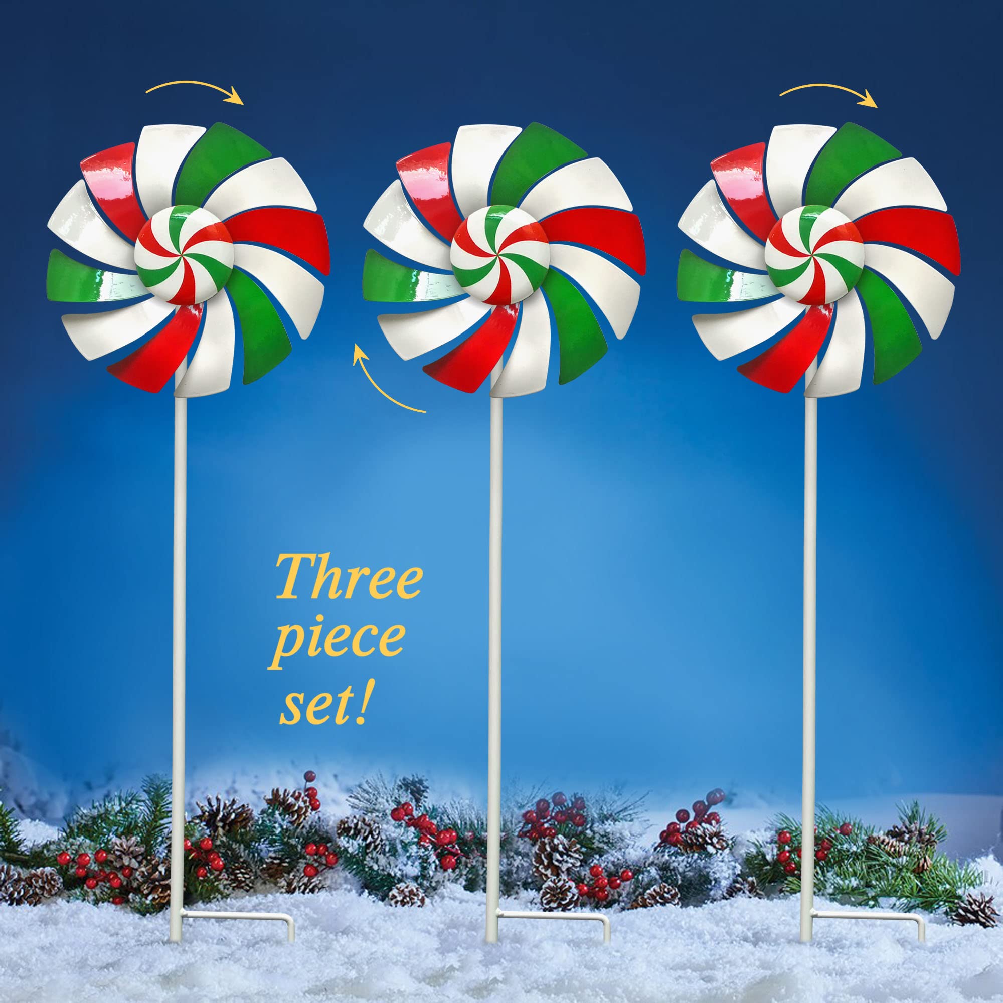 Outdoor Metal Stakes, Wind Catcher Spinner Garden Stakes, Outdoor Wind Spinners, Yard Patio Christmas Decoration, Set of 3…