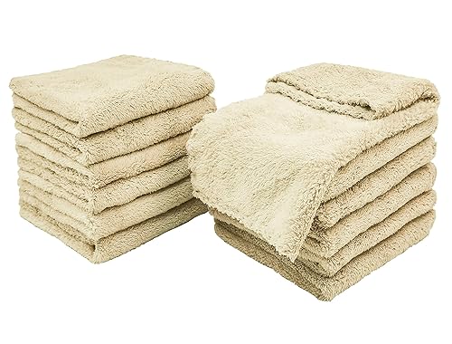 Kyapoo Paquete de 12 paños de baño para bebé 12 x 12 pulgadas forro polar coral de microfibra extra absorbentes y suaves para recién nacidos bebés y