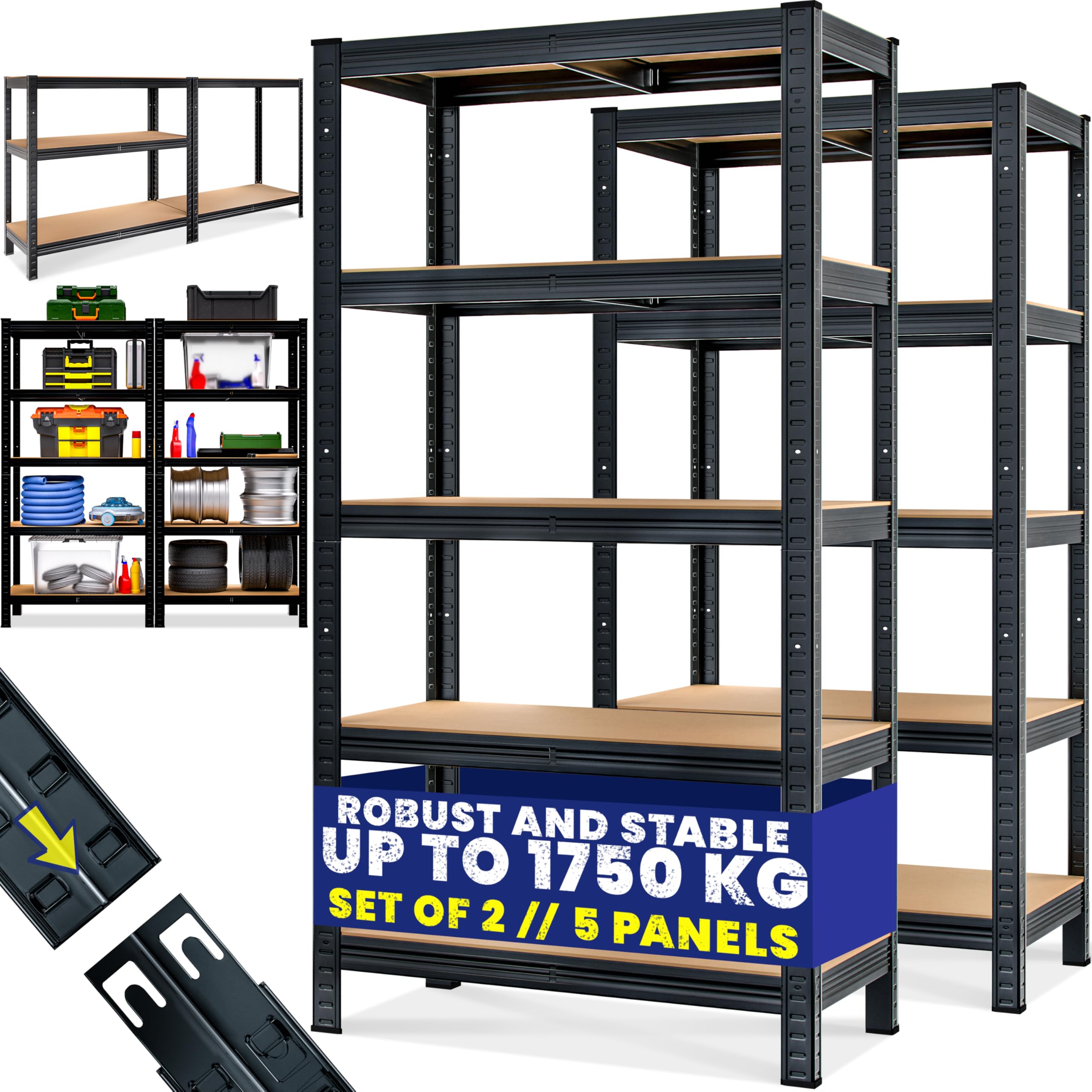 Monzana® 2x 5 Tier Heavy Duty Garage Shelving Unit 180x90x40cm Shed Racking Galvanised Steel Metal Shelving Units Storage Shelves Warehouse Shed Rack Workshop bench Shelf Unit Garage Storage Black — image 1
