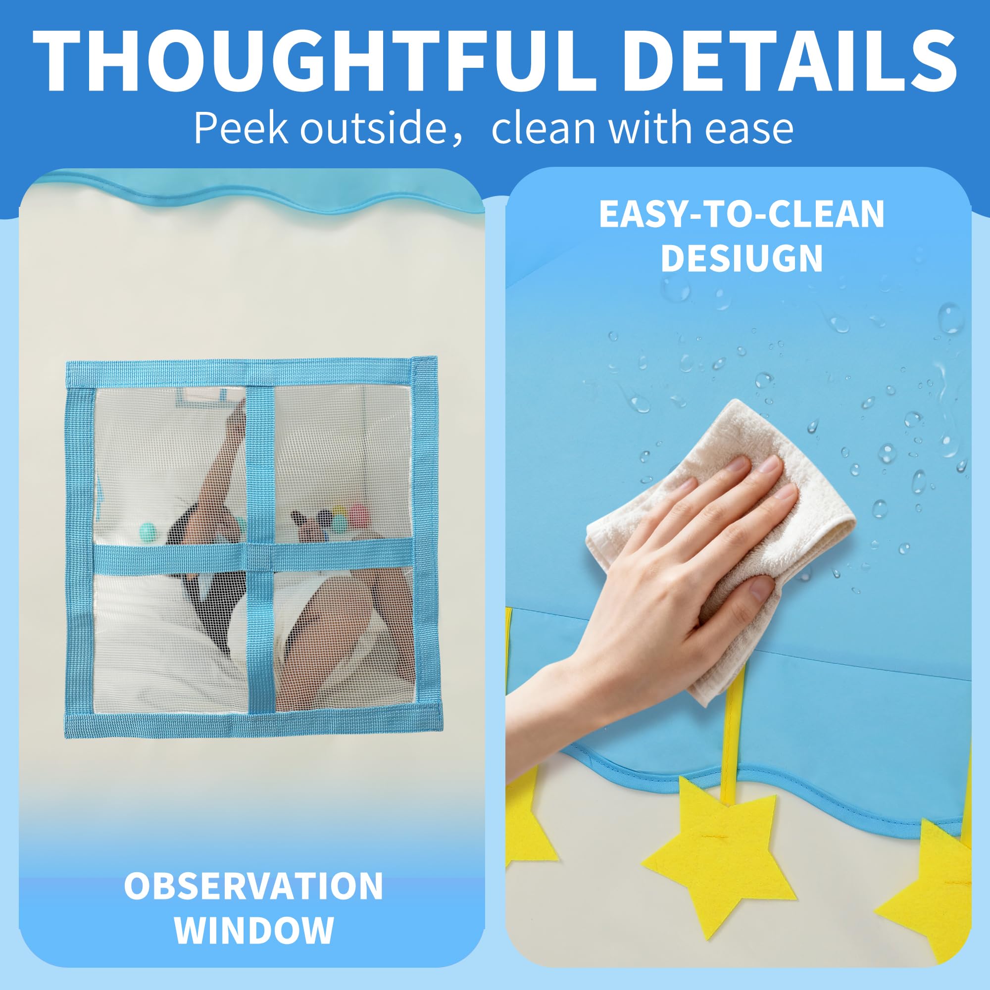 Tienda de campaña de tela Oxford 210D para niños, incluye luces de estrellas y estuche de transporte, castillo interior para niños, niños pequeños, 39 pulgadas de profundidad x 51 5