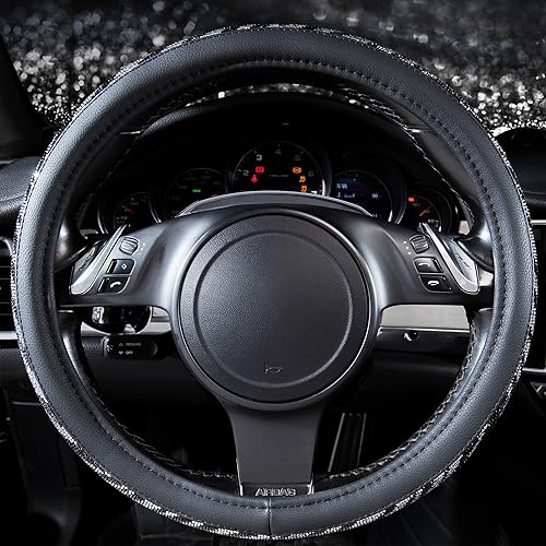 Miniatura 139 de CAR PASS - Funda de volante para mujer, de cuero, con diamantes brillantes de imitación, ajuste universal 14.5-15”, para automóvil, sedán, Diamante