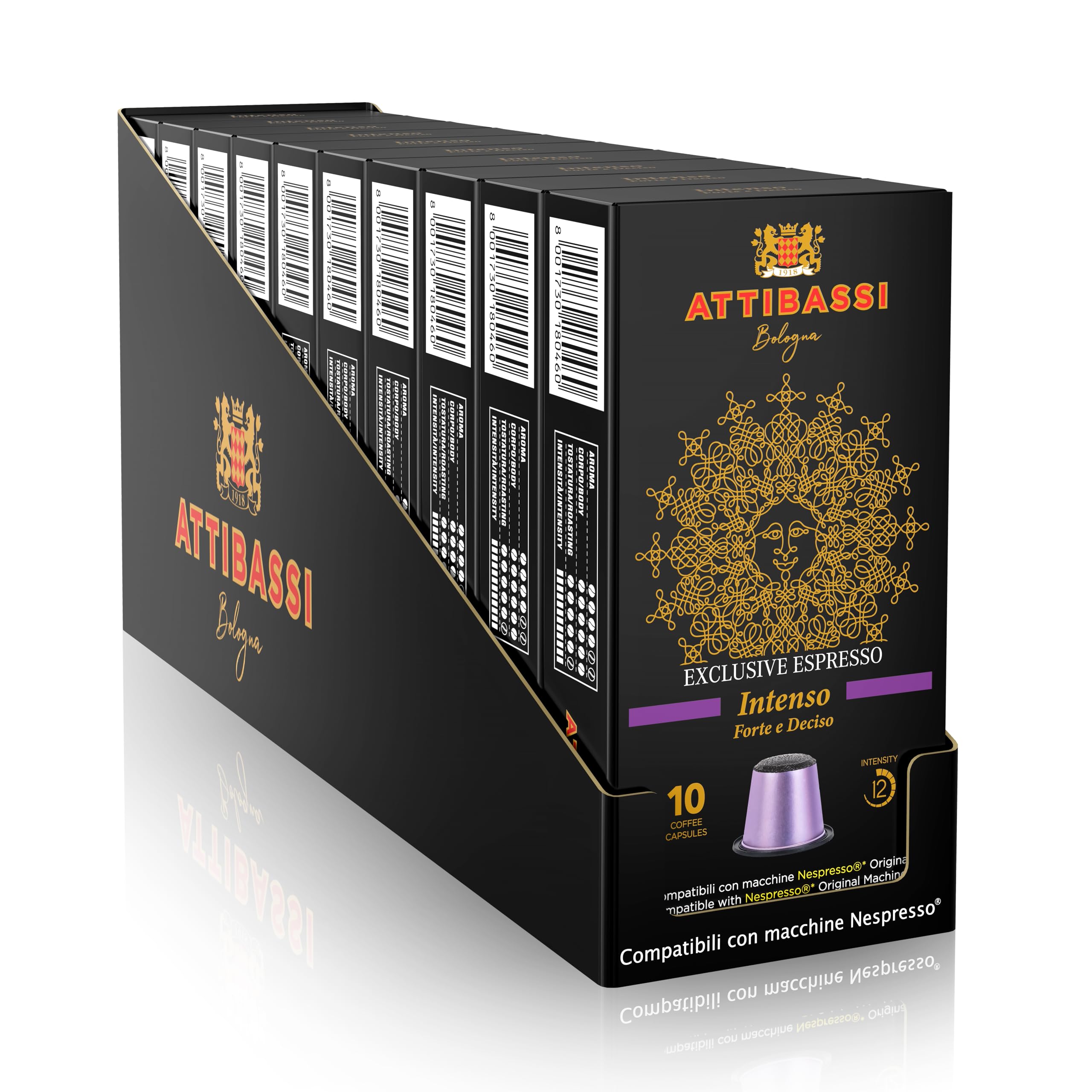 Attibassi Intenso – 100 Espresso Capsules – Compatible with Original Line Machines – Strong Italian Roast – Full-Bodied Flavor – Made in Italy